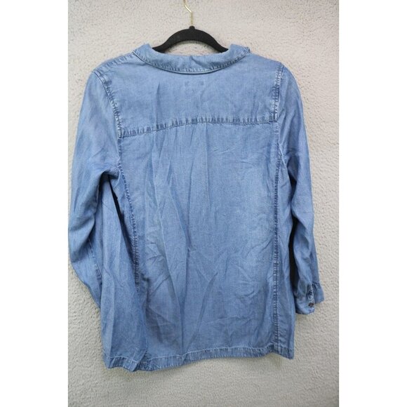 J. Jill Denim Long Sleeve Button Down Tunic-Size Small/Petite-Pockets-Chambray - Picture 9 of 10